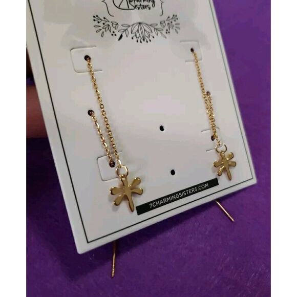 Dragonfly Long Dangle Threader Chain Earrings Shiny Yellow Gold Tone New - Picture 2 of 5